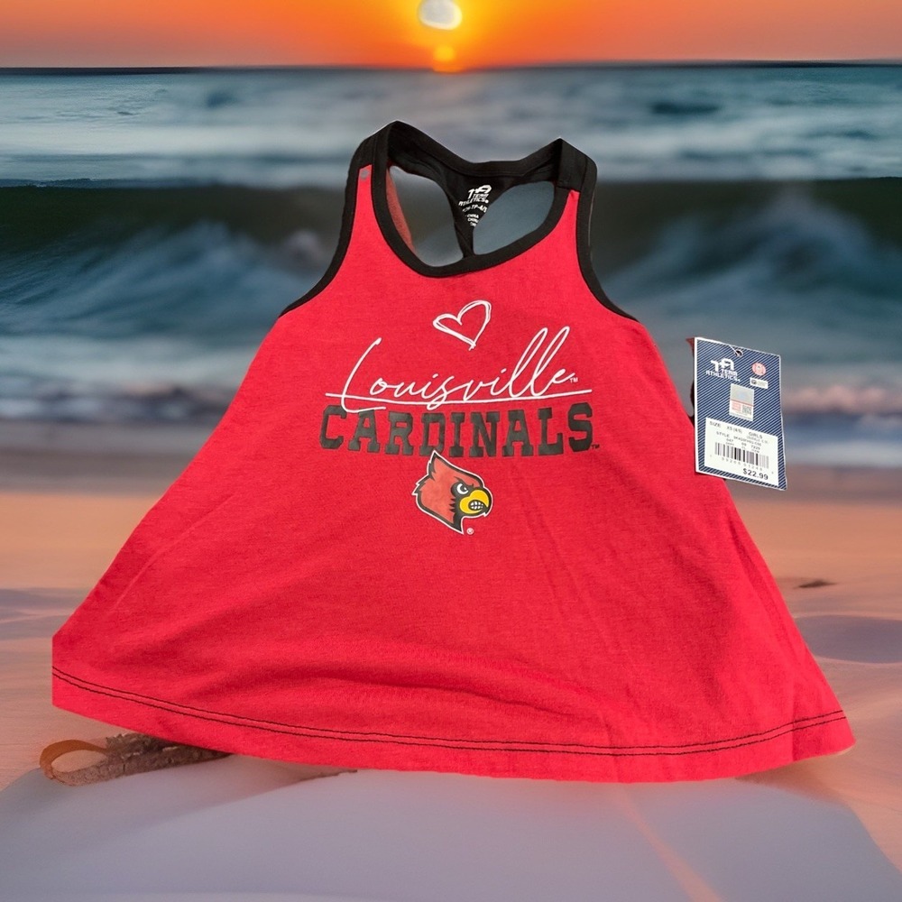 Louisville Cardinals Girls XS 4/5 Red & Black Tank NEW‎ Racer back Tank Top Ball